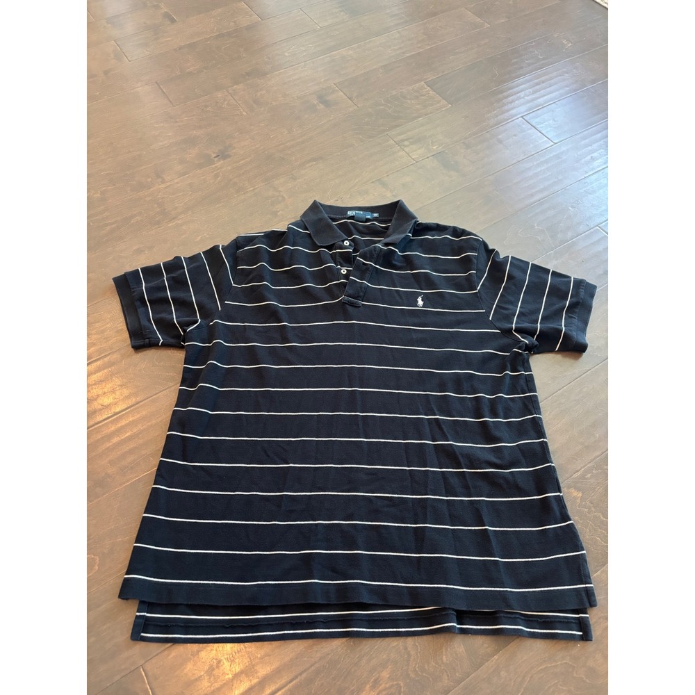 Polo Ralph Lauren Men 2XB Big Black White Striped Short Sleeve Polo Shirt Cotton